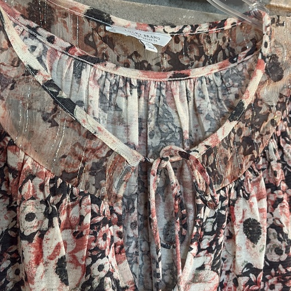 Lucky Brand Pink Smocked Tie Front Blouse - Picture 5 of 11